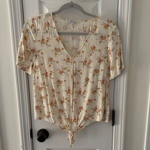MADEWELL Cream Floral Tie-Knot V-Blouse
